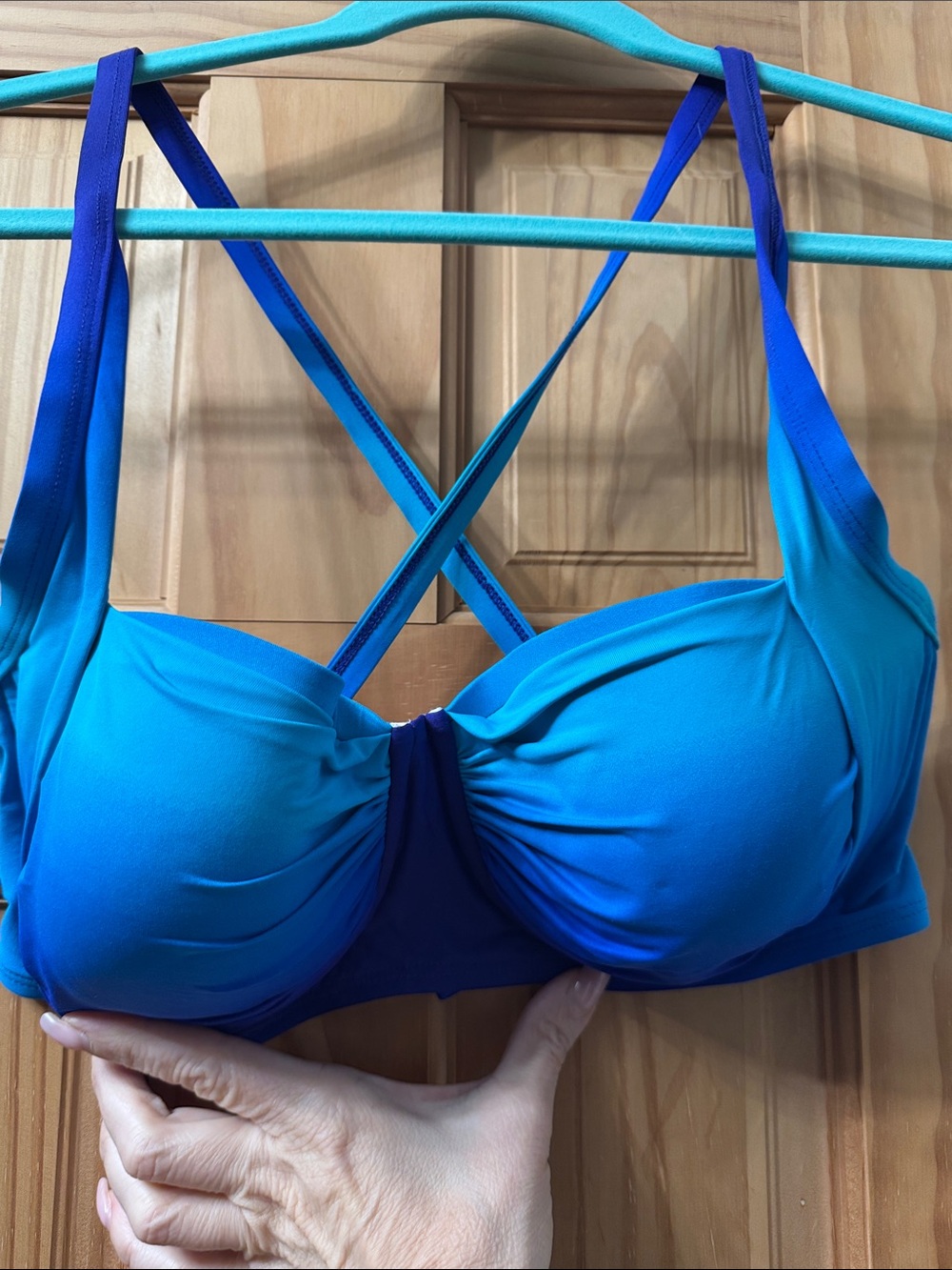 Bleu Rod Beattie Blue Ombre Padded Crisscross Bikini Top